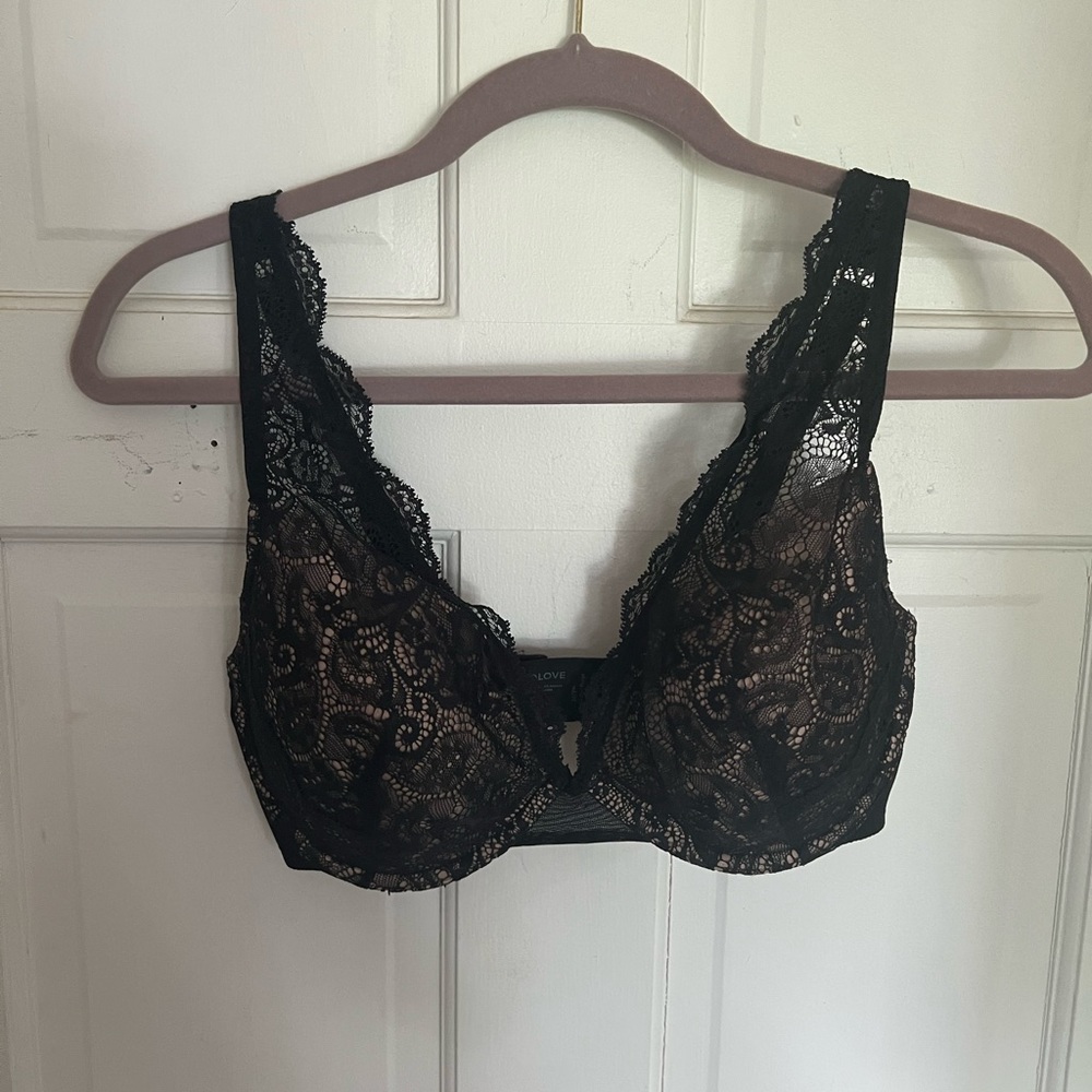 ThirdLove 24/7 Lace Countour Plunge Bra 34E Black
